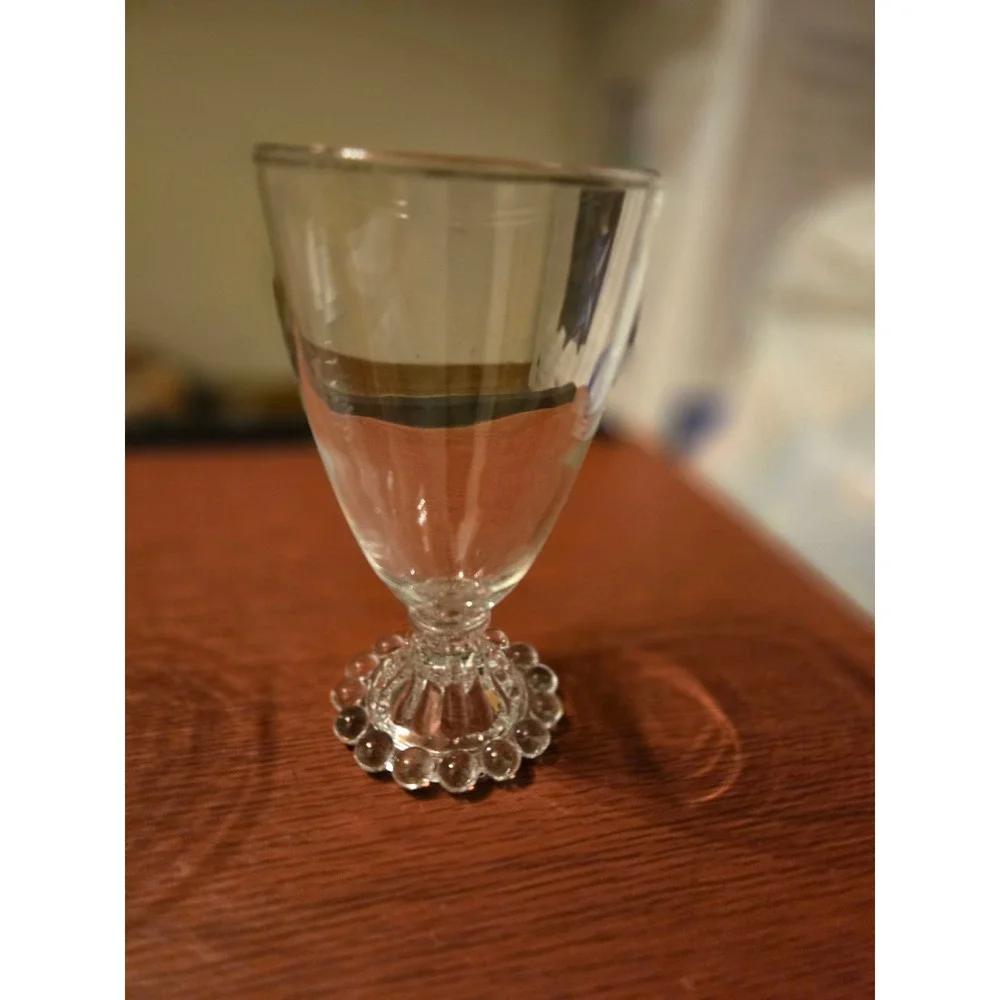 Vintage Clear Glass Footed Goblet with Beaded Hobnail Base Pedestal Water Wine‎